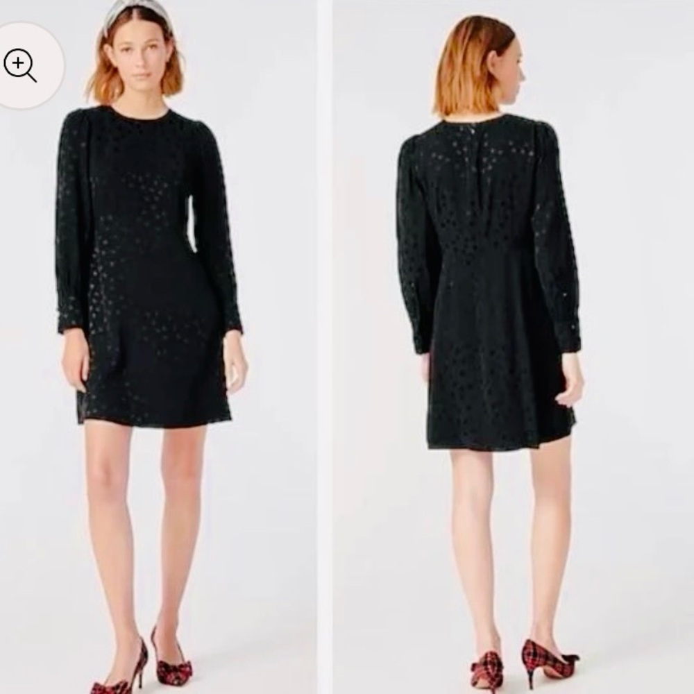 J.Crew Black Dobby Dot Long Sleeve Fit & Flare Dress | Size 8
